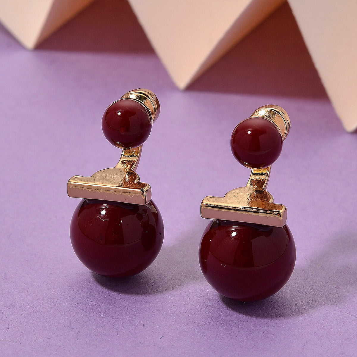 Sleeping Beauty Red colour Shell Pearl Beads Earring in Gold Tone 30.00 Ct. 8235546 2