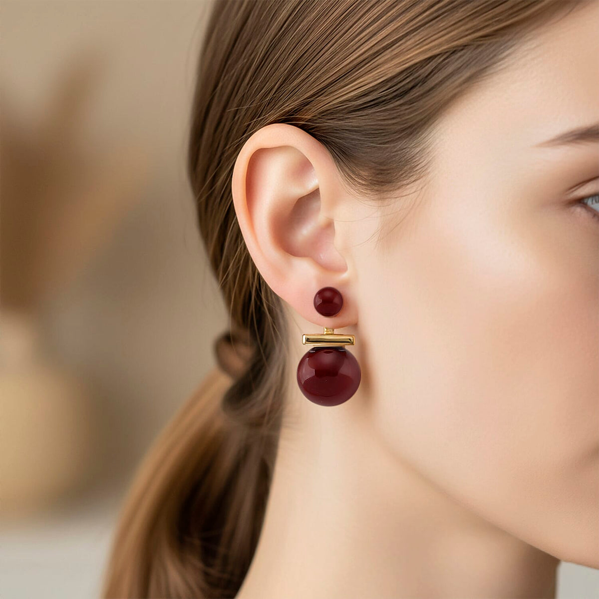 Sleeping Beauty Red colour Shell Pearl Beads Earring in Gold Tone 30.00 Ct. 8235546 3