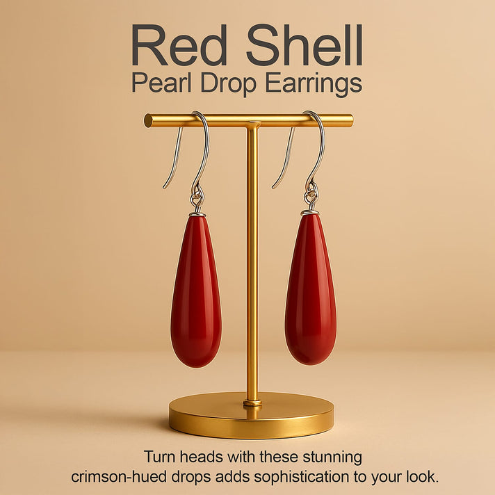 Red Shell Pearl Drop Earrings in Rhodium Overlay Sterling Silver 30.000  Ct. 7791998 2