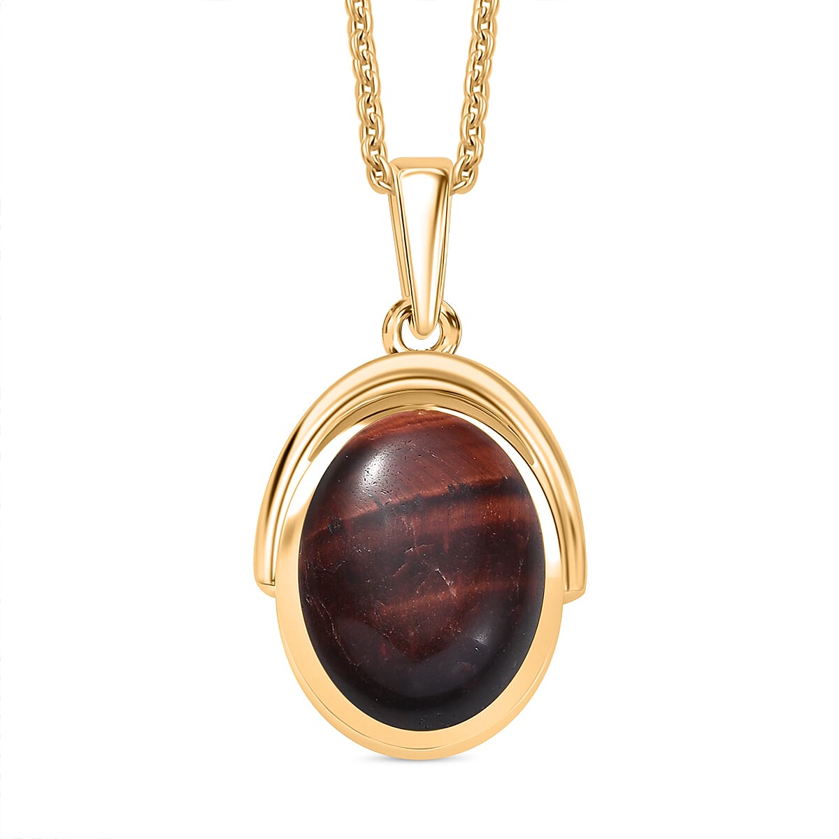 EverTrue Red Tiger Eye Solitaire Pendant with Chain (Size 20) in Yellow Gold Plated 9.95 Ct. 4419115 0