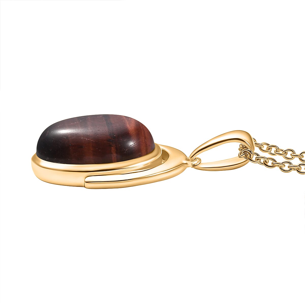 EverTrue Red Tiger Eye Solitaire Pendant with Chain (Size 20) in Yellow Gold Plated 9.95 Ct. 4419115 4