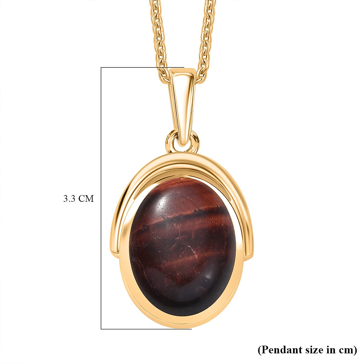EverTrue Red Tiger Eye Solitaire Pendant with Chain (Size 20) in Yellow Gold Plated 9.95 Ct. 4419115 7