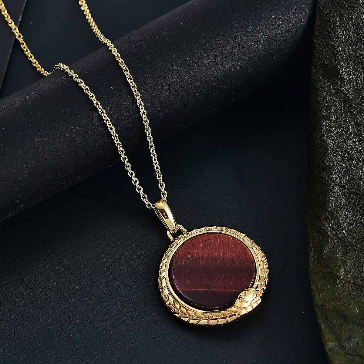 EverTrue Red Tiger Eye Pendant with Chain (Size 20) in Yellow Gold Plated 15.98 Ct. 4421512 3