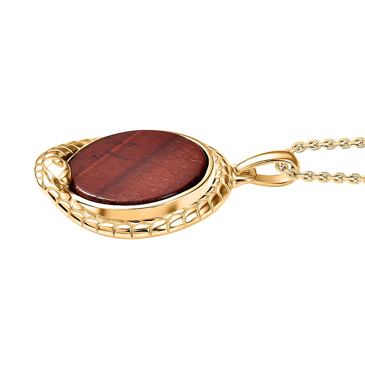 EverTrue Red Tiger Eye Pendant with Chain (Size 20) in Yellow Gold Plated 15.98 Ct. 4421512 4