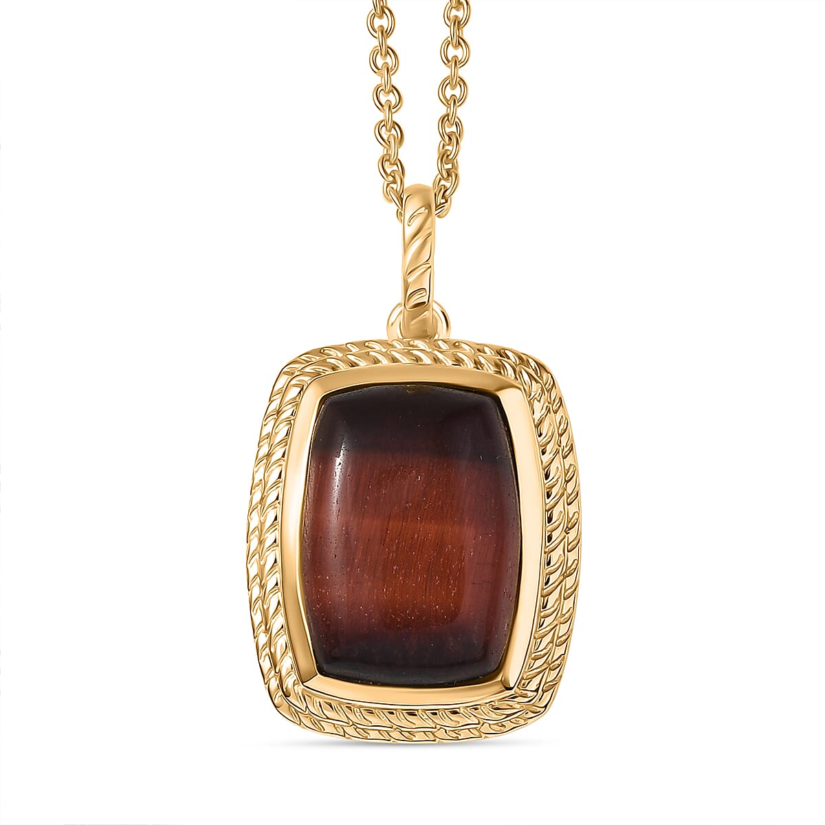 EverTrue Red Tiger Eye Solitaire Pendant with Chain (Size - 20) in Yellow Gold Plated 11.79 Ct. 4421501 0