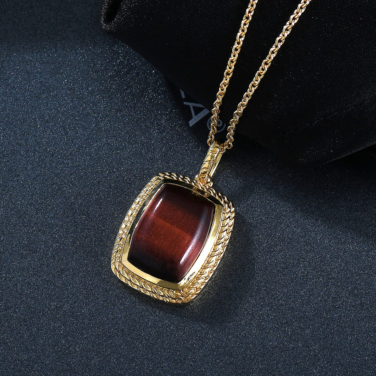 EverTrue Red Tiger Eye Solitaire Pendant with Chain (Size - 20) in Yellow Gold Plated 11.79 Ct. 4421501 3