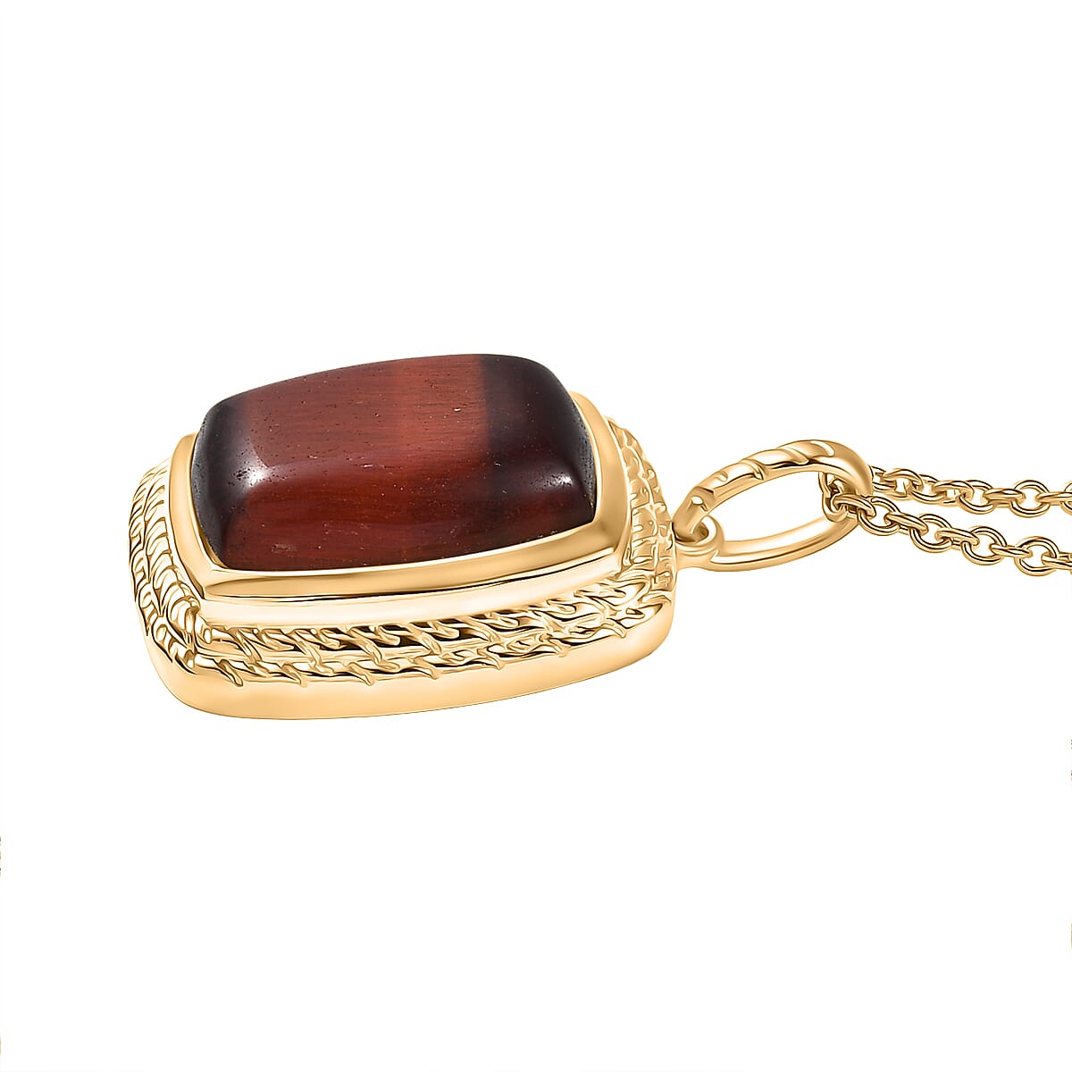 EverTrue Red Tiger Eye Solitaire Pendant with Chain (Size - 20) in Yellow Gold Plated 11.79 Ct. 4421501 4