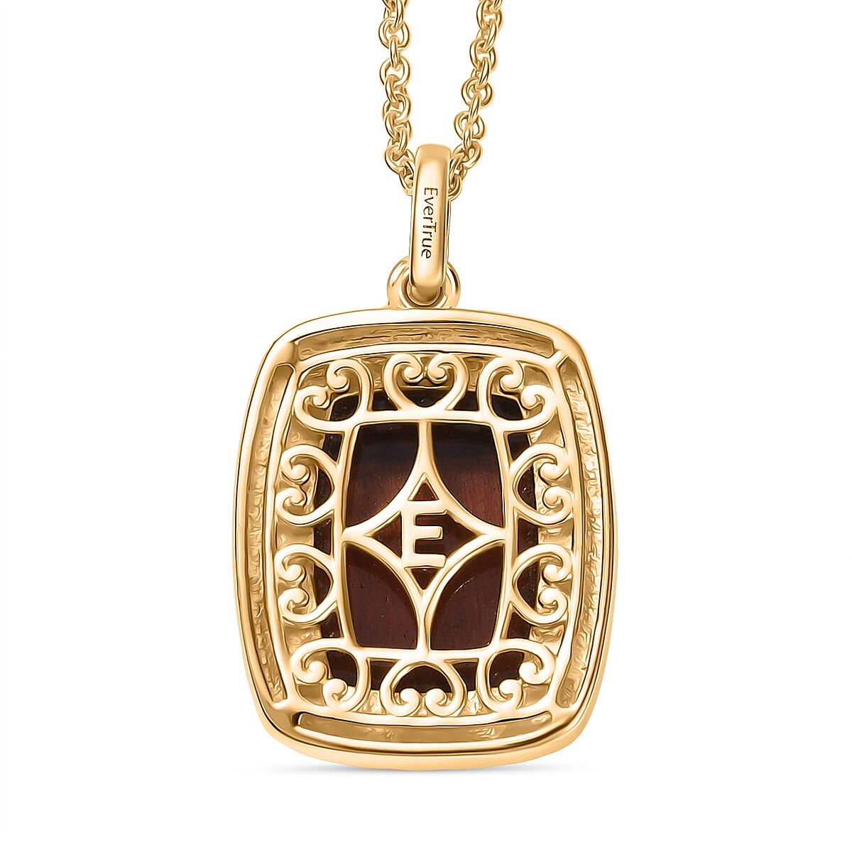 EverTrue Red Tiger Eye Solitaire Pendant with Chain (Size - 20) in Yellow Gold Plated 11.79 Ct. 4421501 5