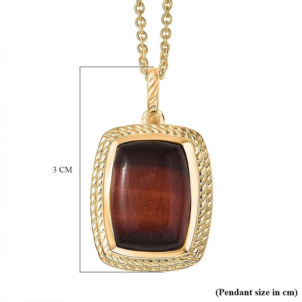 EverTrue Red Tiger Eye Solitaire Pendant with Chain (Size - 20) in Yellow Gold Plated 11.79 Ct. 4421501 7