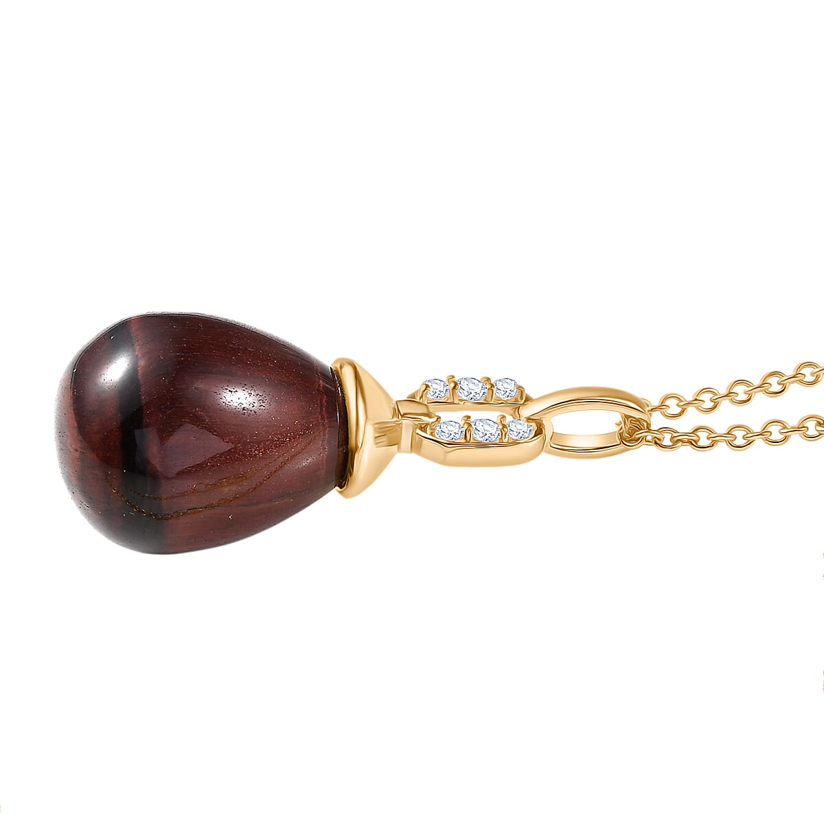 EverTrue Red Tiger Eye &amp; White Zircon Pendant with Chain (Size 20) in Yellow Gold Plated 29.31 Ct. 4419113 4