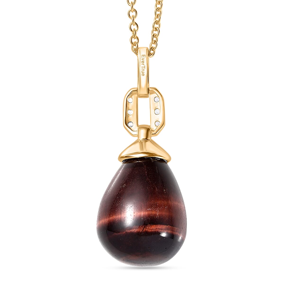 EverTrue Red Tiger Eye &amp; White Zircon Pendant with Chain (Size 20) in Yellow Gold Plated 29.31 Ct. 4419113 5
