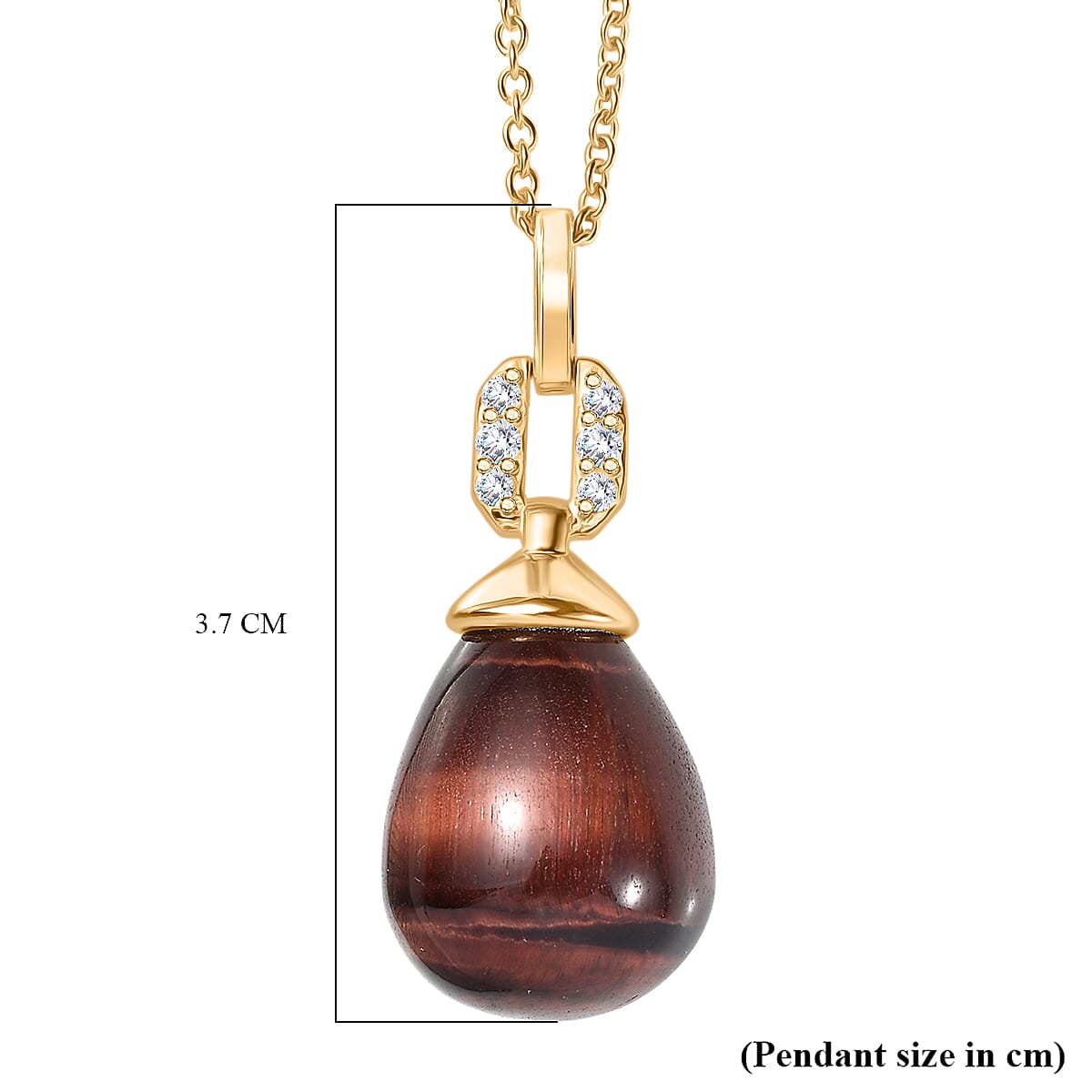 EverTrue Red Tiger Eye &amp; White Zircon Pendant with Chain (Size 20) in Yellow Gold Plated 29.31 Ct. 4419113 7