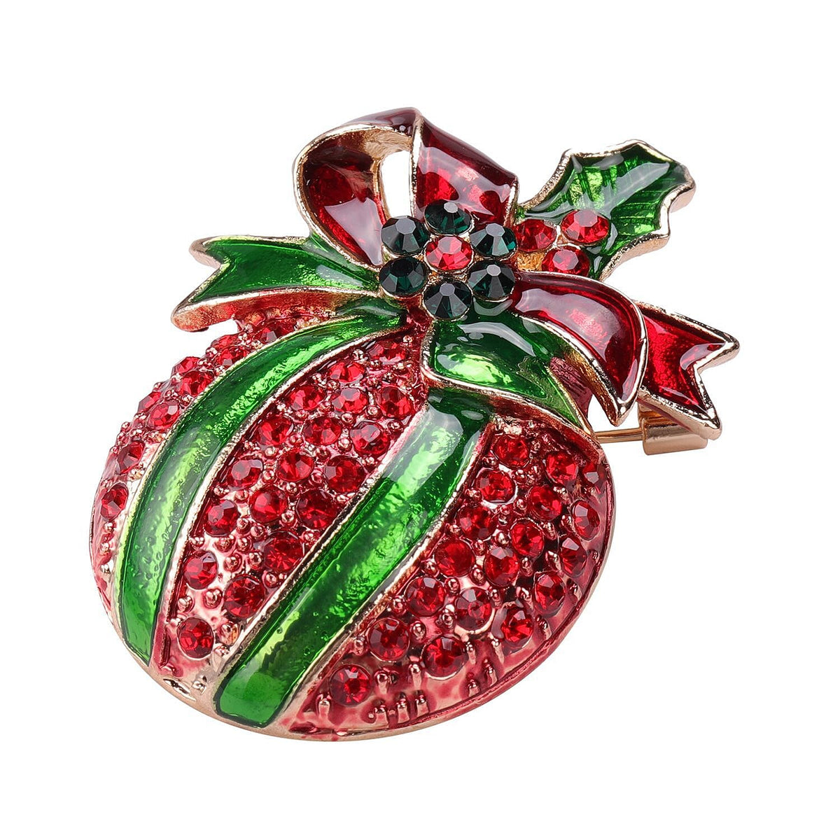 Red Austrian Crystal and Green Austrian Crystal Enamelled Brooch in Yellow Gold Tone. 3703779 2