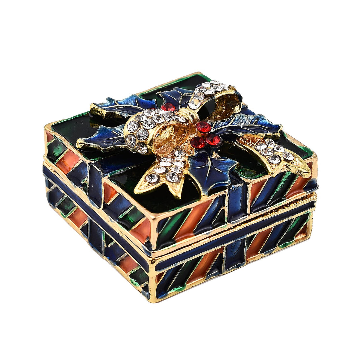 Red and White Austrian Crystal Studded Trinket Box (Size 3x4x4 Cm) - Green and Multi 7589575 0