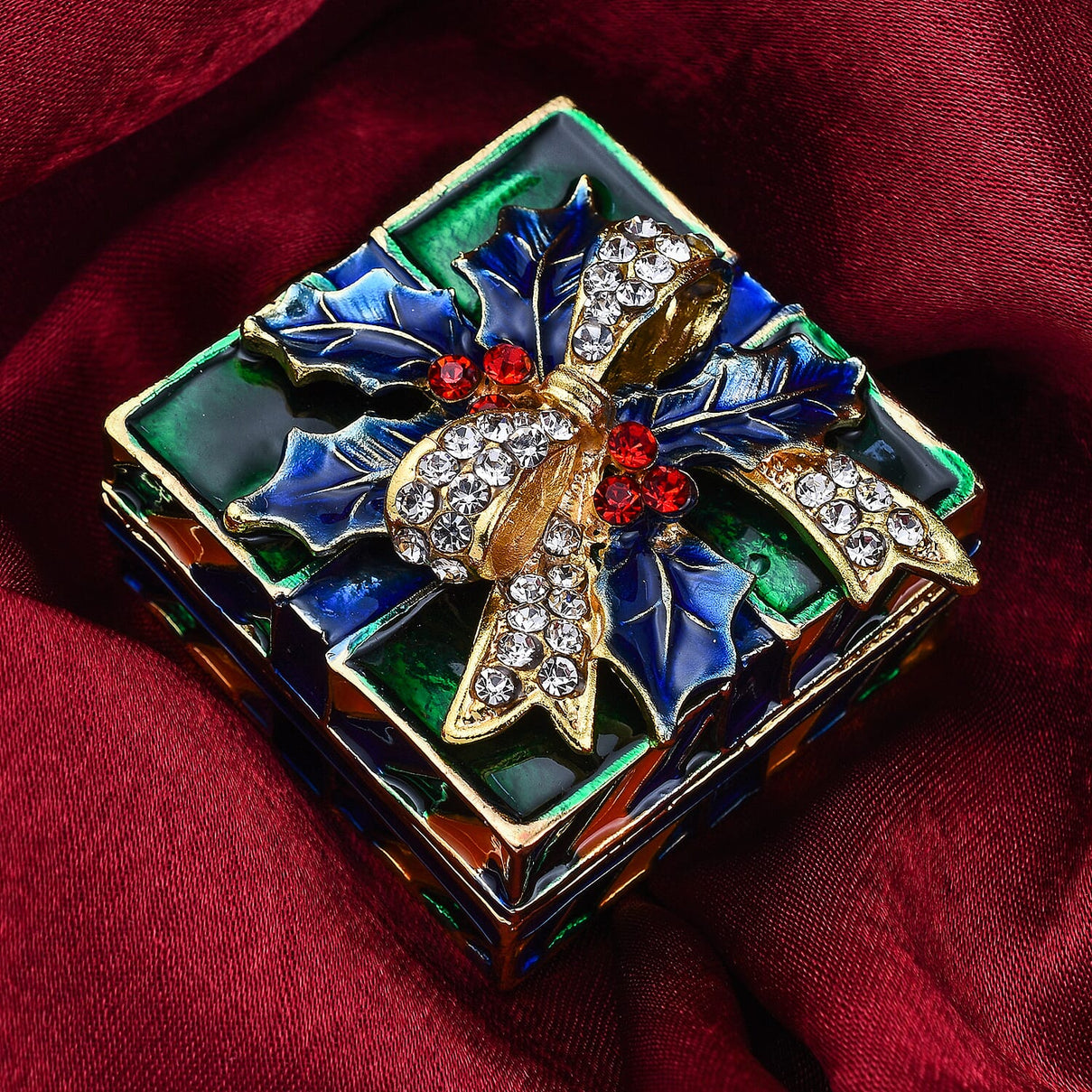Red and White Austrian Crystal Studded Trinket Box (Size 3x4x4 Cm) - Green and Multi 7589575 2