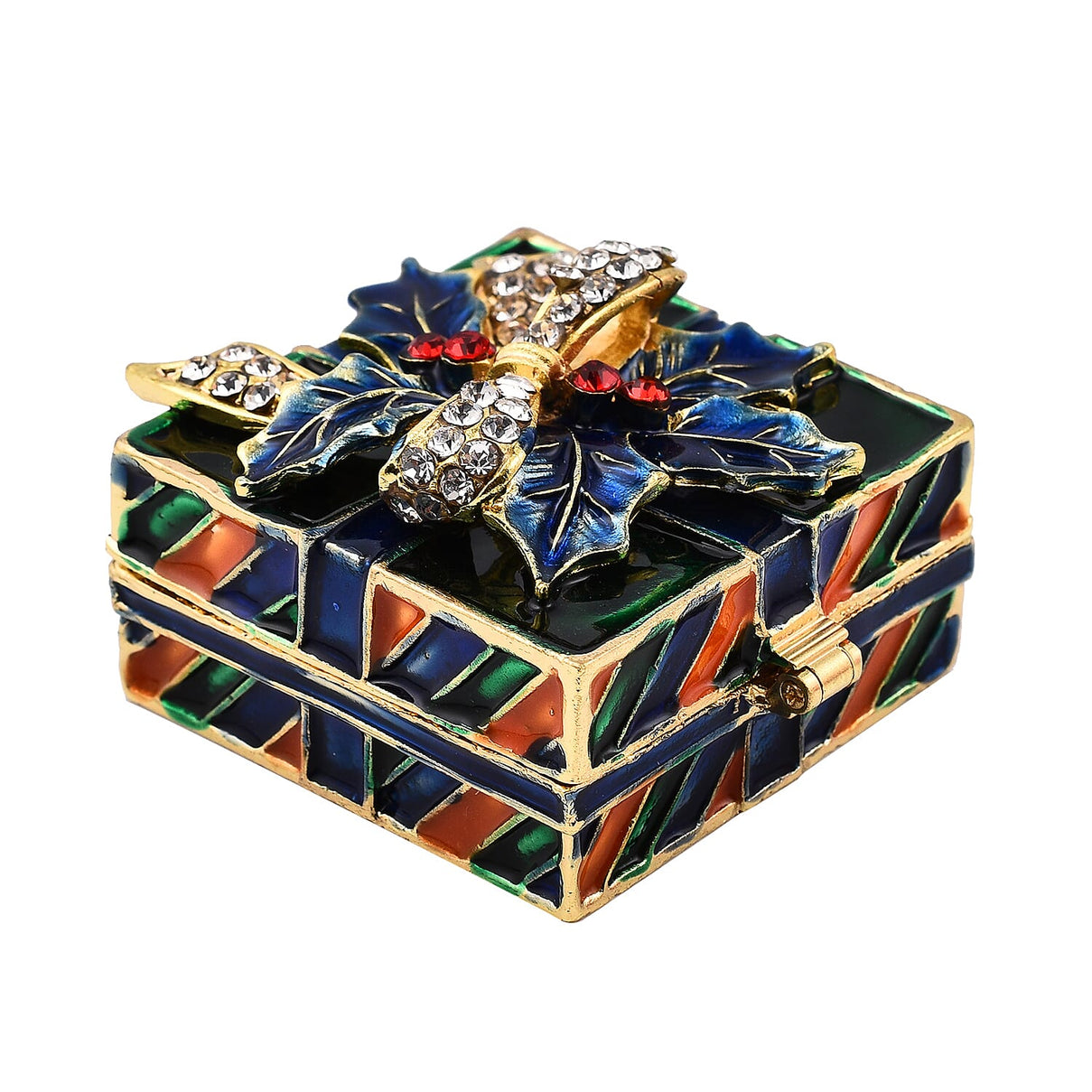 Red and White Austrian Crystal Studded Trinket Box (Size 3x4x4 Cm) - Green and Multi 7589575 4