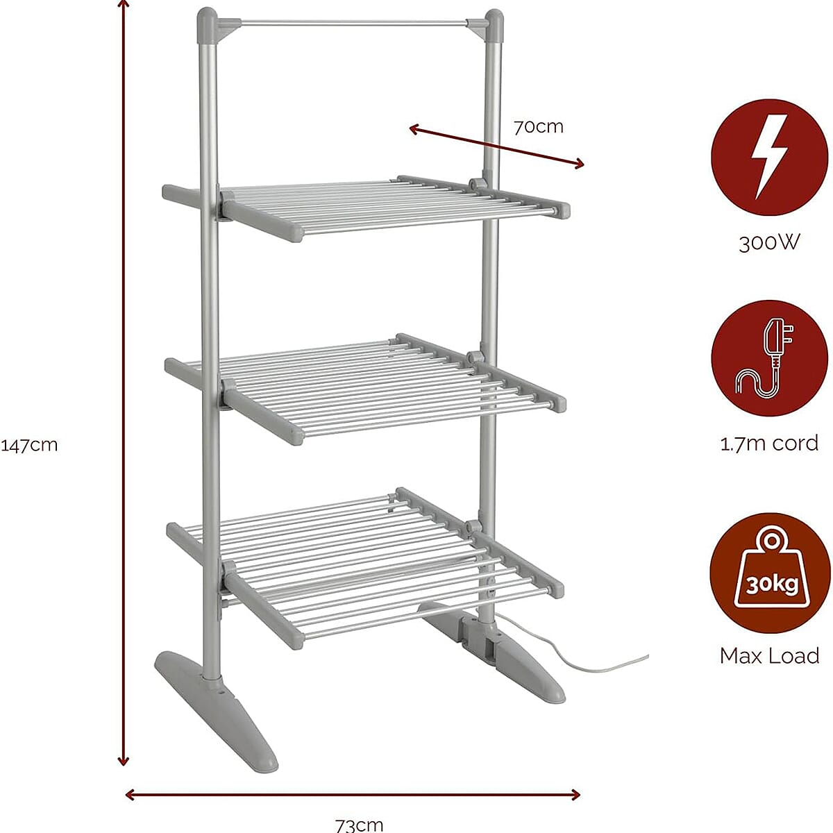 Rediffusion Heated 3 Tier Clothes Airer (Power 300W) - White 8044441 2