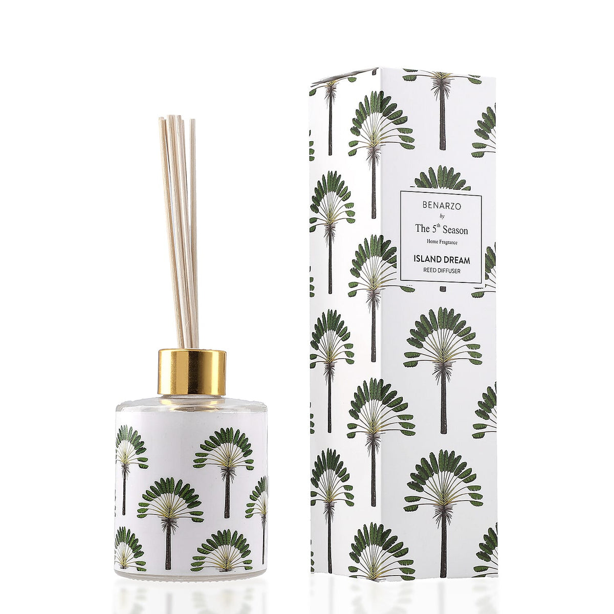 Reed Diffuser in Enamelled Glass Bottle with Gold Cap (Size 24x6x6 cm) - 150ml - Island Dream 7278549 0
