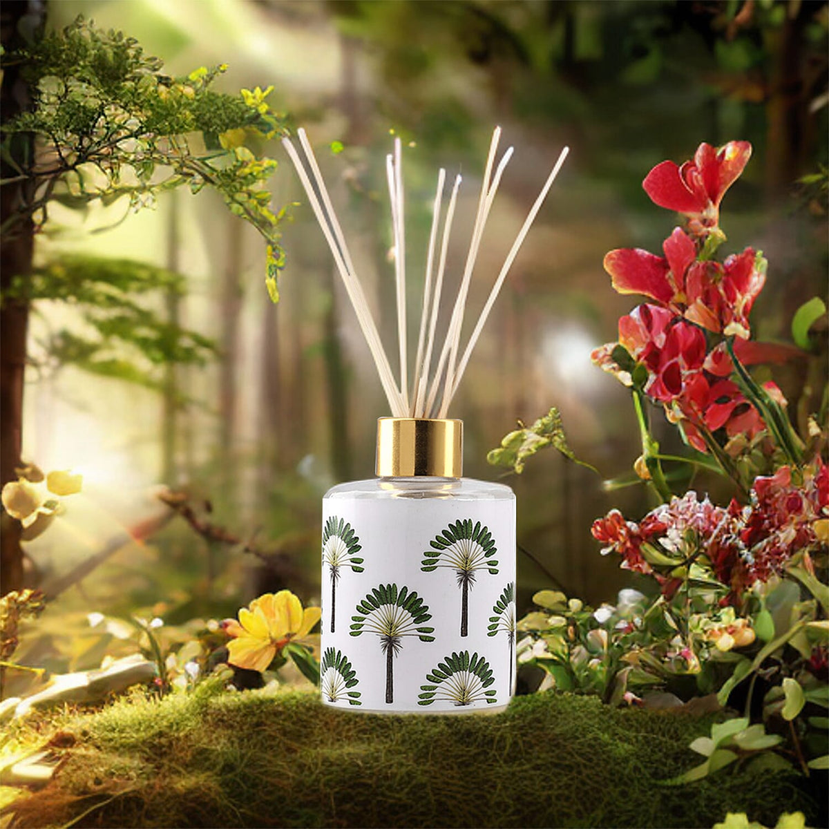 Reed Diffuser in Enamelled Glass Bottle with Gold Cap (Size 24x6x6 cm) - 150ml - Island Dream 7278549 1