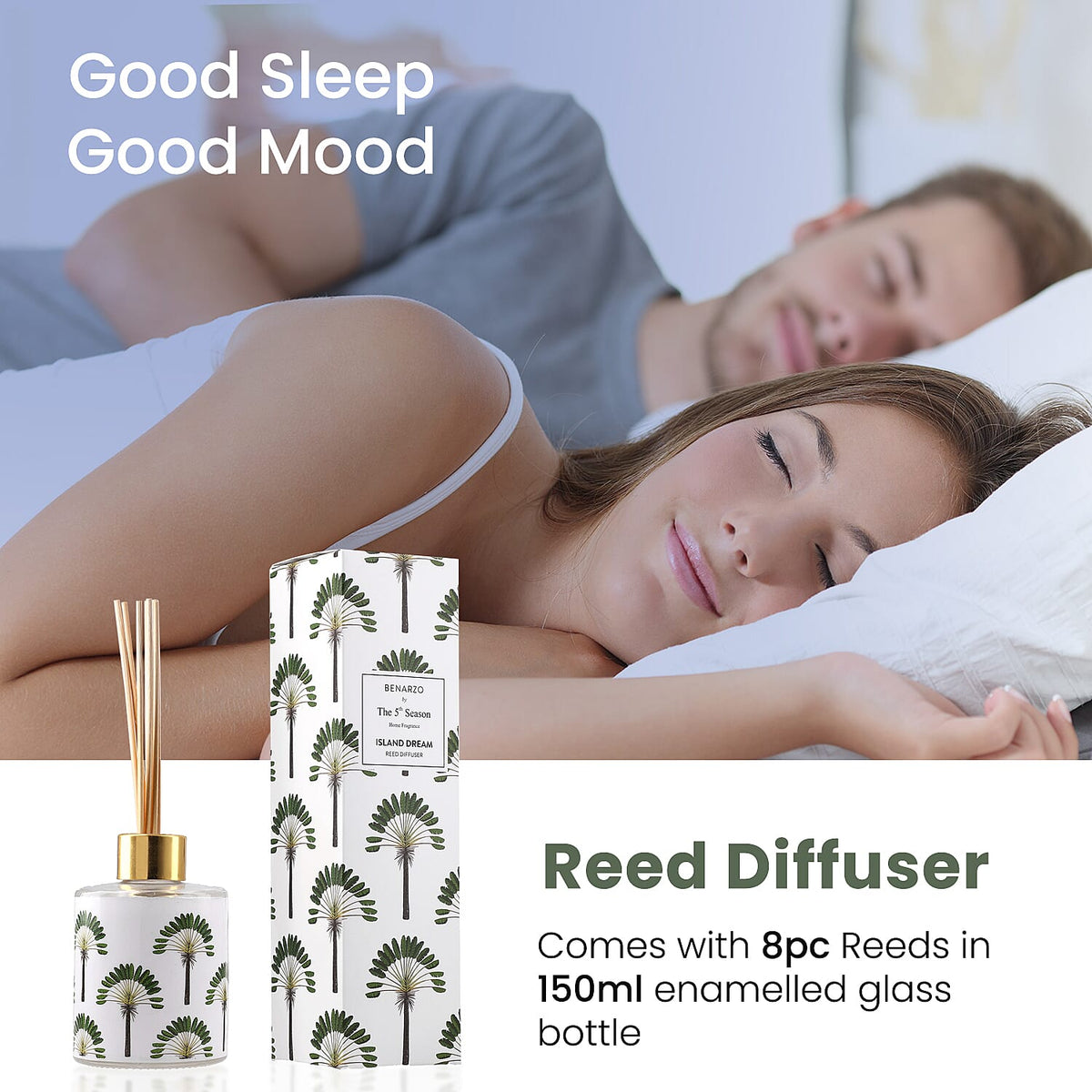 Reed Diffuser in Enamelled Glass Bottle with Gold Cap (Size 24x6x6 cm) - 150ml - Island Dream 7278549 2
