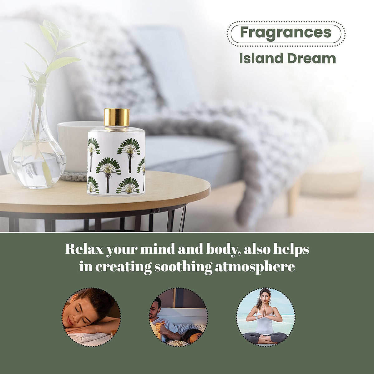 Reed Diffuser in Enamelled Glass Bottle with Gold Cap (Size 24x6x6 cm) - 150ml - Island Dream 7278549 4