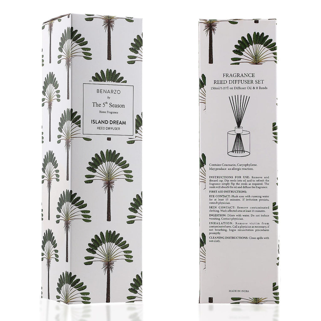 Reed Diffuser in Enamelled Glass Bottle with Gold Cap (Size 24x6x6 cm) - 150ml - Island Dream