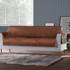 Refresh Your Sofa Reversible Suede-Sherpa Sofa Cover with 6 Pockets 3 Seater (Size 323x213 Cm) - Brown - Light Brown