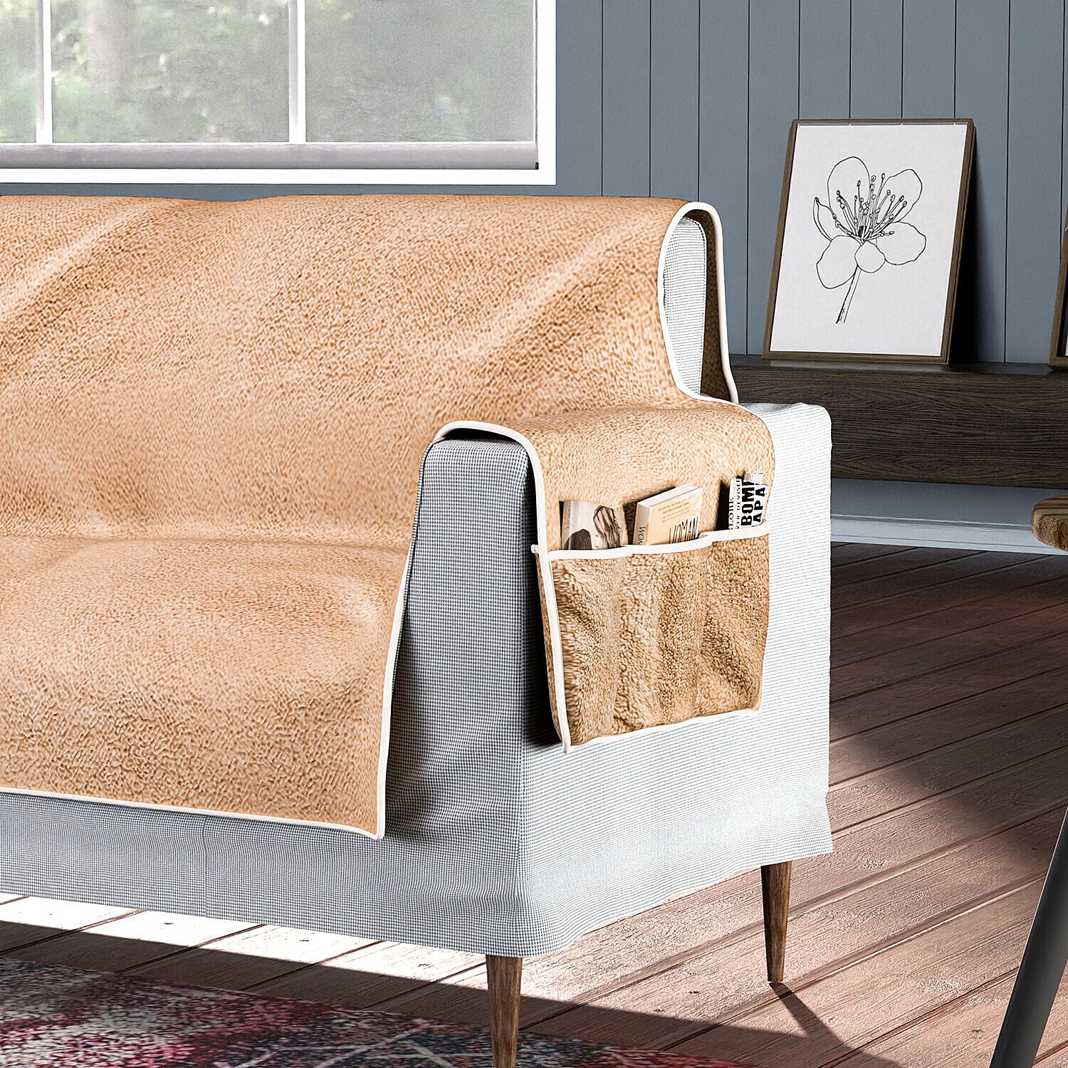 Refresh Your Sofa Reversible Suede-Sherpa Sofa Cover with 6 Pockets 3 Seater (Size 323x213 Cm) - Brown &amp; Light Brown 7133420 4
