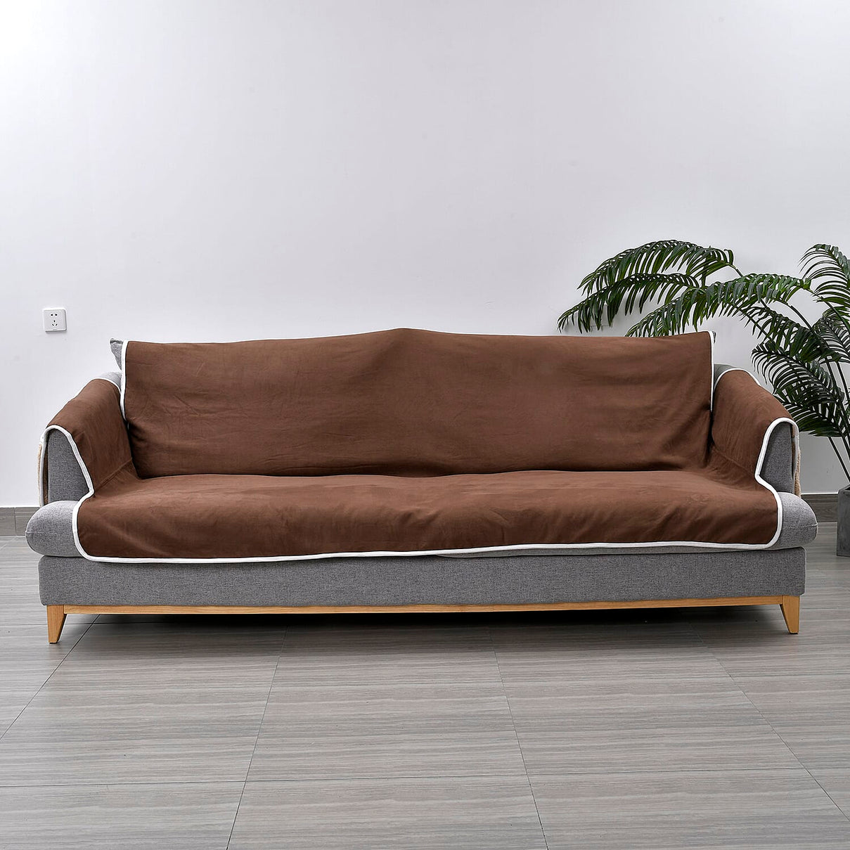 Refresh Your Sofa Reversible Suede-Sherpa Sofa Cover with 6 Pockets 3 Seater (Size 323x213 Cm) - Brown &amp; Light Brown 7133420 5
