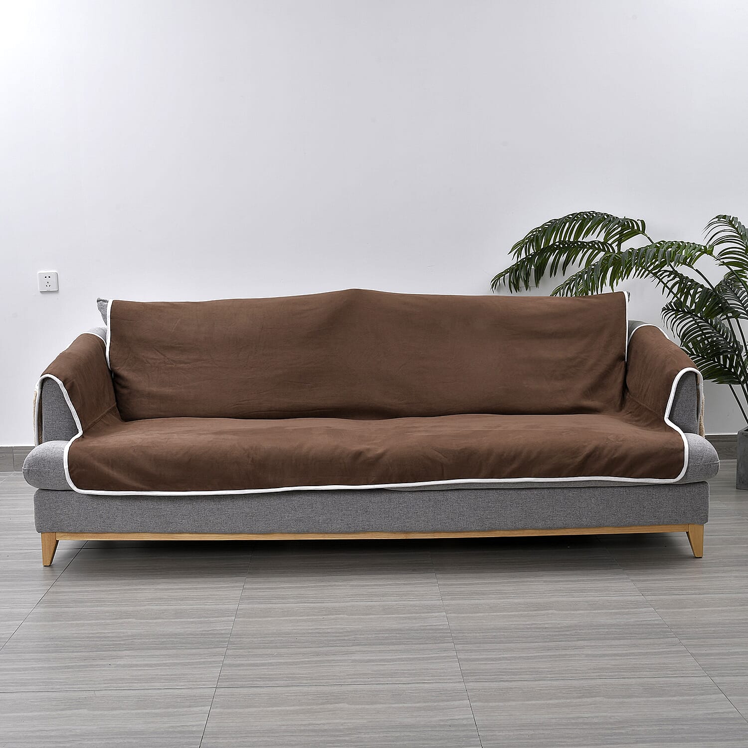 Refresh Your Sofa Reversible Suede-Sherpa Sofa Cover with 6 Pockets 3 Seater (Size 323x213 Cm) - Brown &amp; Light Brown 7133420 5