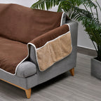 Refresh Your Sofa Reversible Suede-Sherpa Sofa Cover with 6 Pockets 3 Seater (Size 323x213 Cm) - Brown - Light Brown
