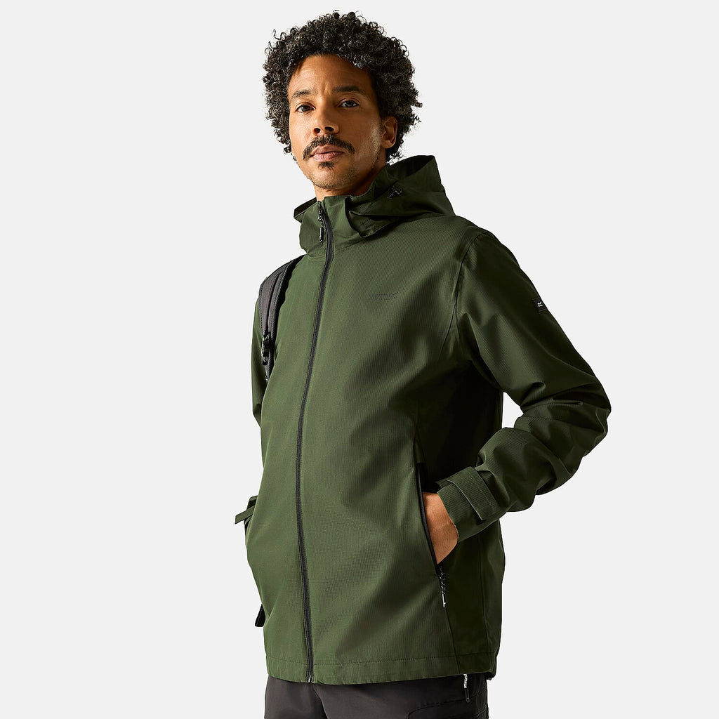 Regatta Mens Waterproof Jacket with Detachable Hood and Zipped Pockets (Size L) - Green