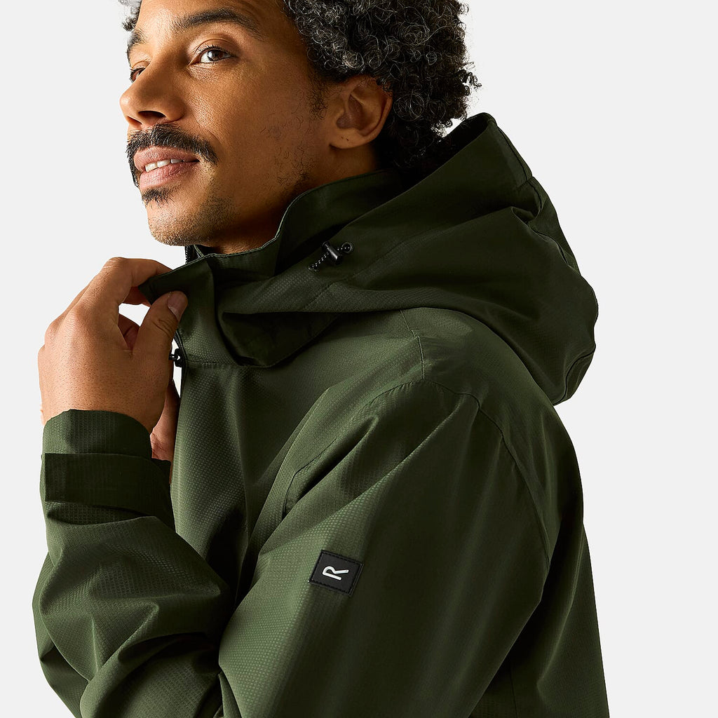 Regatta Mens Waterproof Jacket with Detachable Hood and Zipped Pockets (Size L) - Green