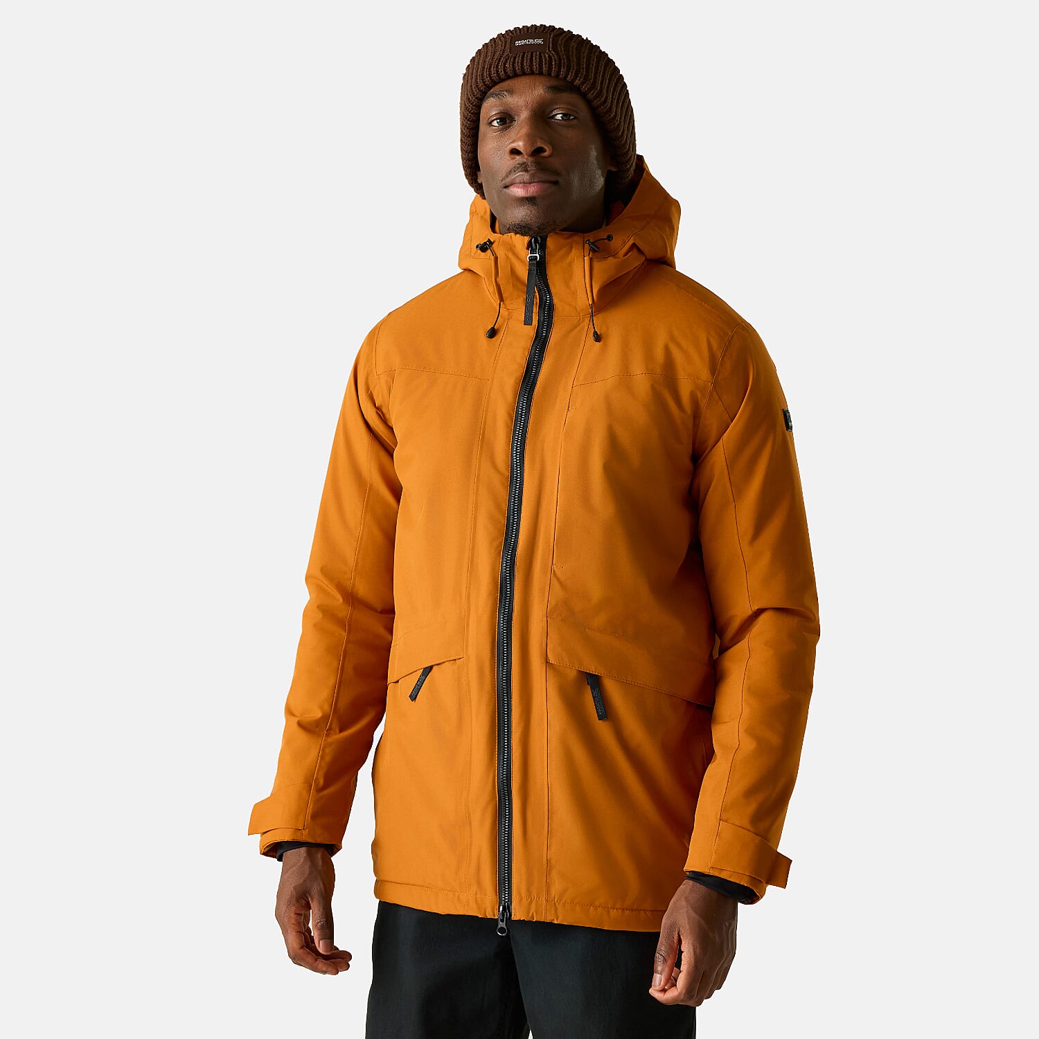 Regatta Mens Waterproof Thermoguard Insulated Jacket With High Collar Hood, Storm Cuffs &amp; Adjustable Hem (Size L) - Orange 8462016 1