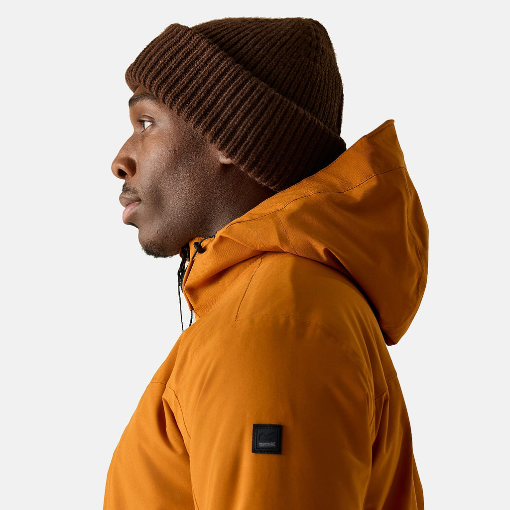 Regatta Mens Waterproof Thermoguard Insulated Jacket With High Collar Hood, Storm Cuffs - Adjustable Hem (Size L) - Orange