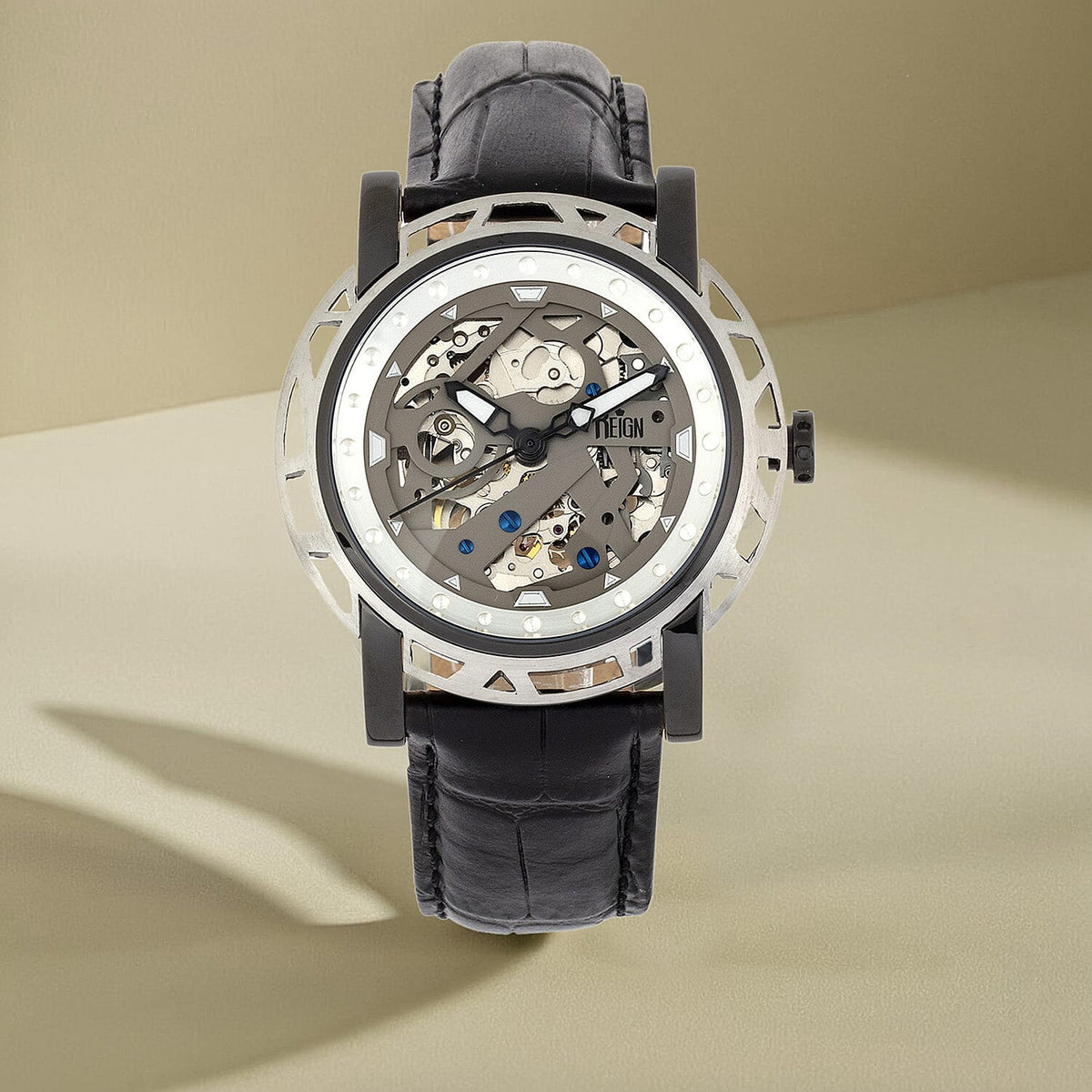 Reign Stavros Automatic Skeleton Leather-Band Watch 7754653 2
