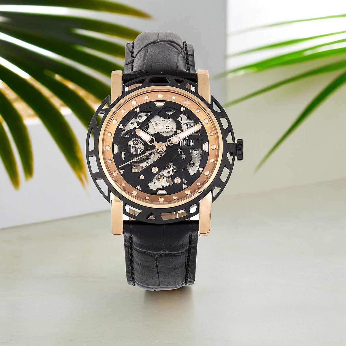Reign Stavros Automatic Skeleton Leather-Band Watch 7754655 2