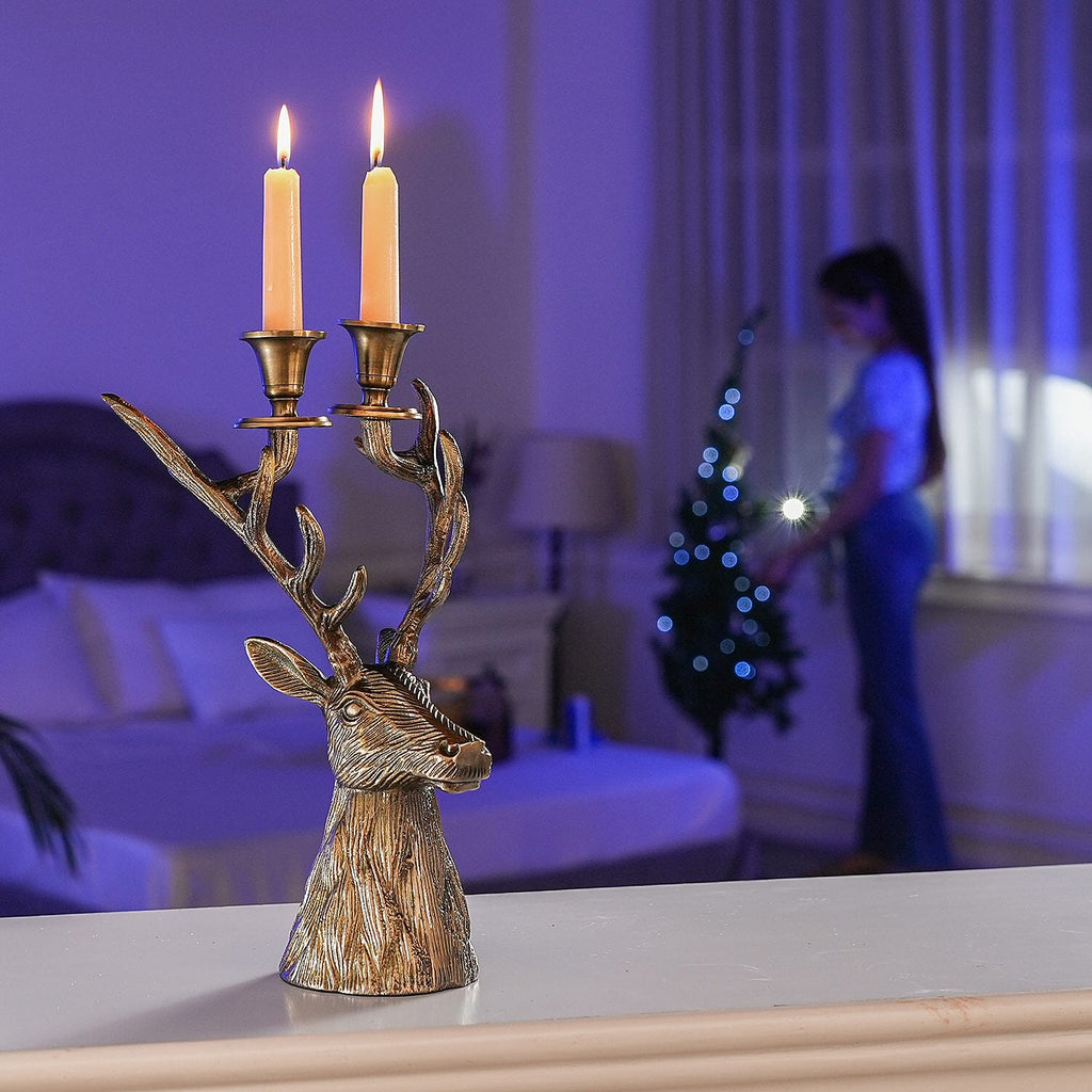 Reindeer Figurine Tealight Holder (Size 32x22x15 Cm) - Golden