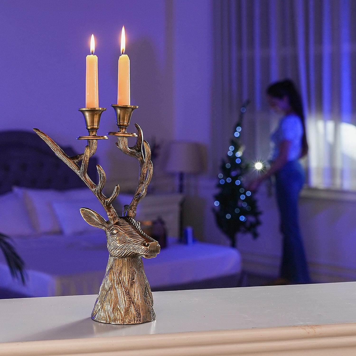 Reindeer Figurine Tealight Holder (Size 32x22x15 Cm) - Golden 7132715 2
