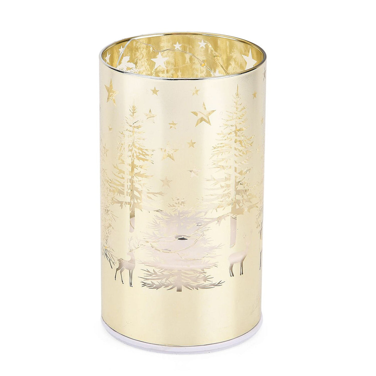 Reindeer &amp; Pine Tree Scene Rotating LED Christmas Light Table Lamp - Gold 8216521 0