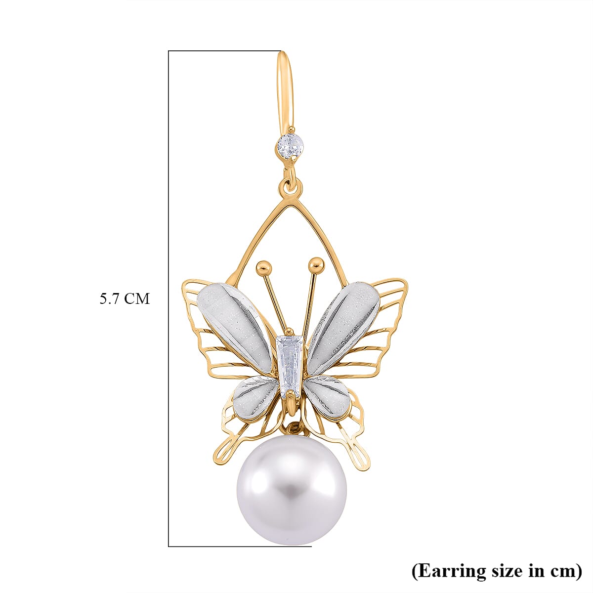 White Cubic Zirconia &amp; White Shell Pearl Dangling Earring with Hook in Yellow Gold Plated 8254459 5