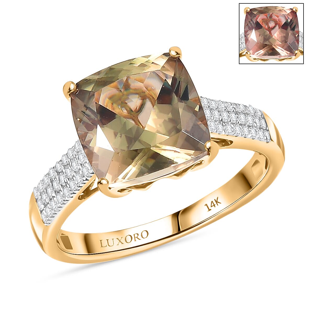 Certified &amp; Appraised LUXORO 14K Yellow Gold AAA Turkizite, White Diamond I2 Ring, 6.03 Ct. 8129280 0