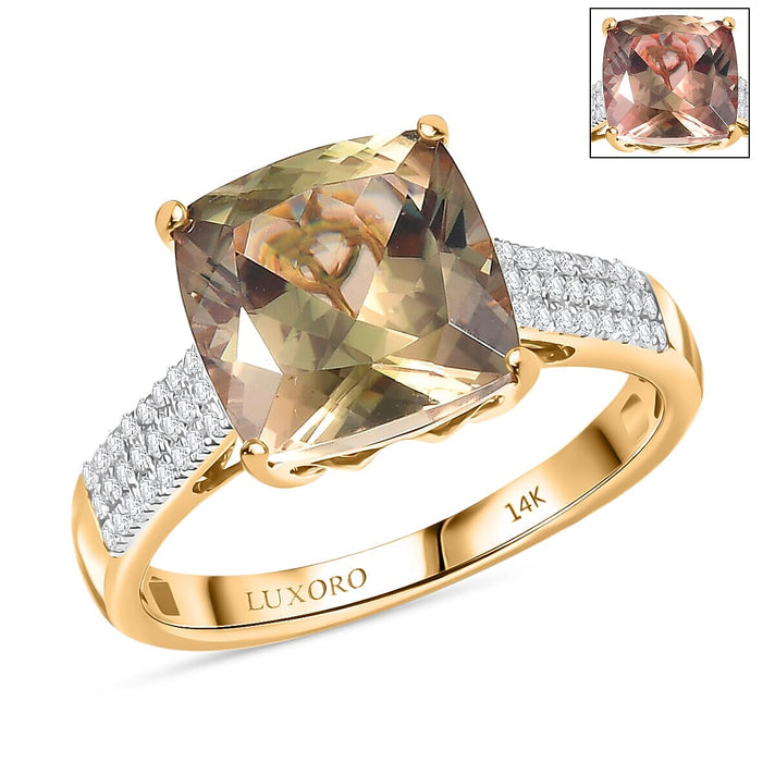 Certified &amp; Appraised LUXORO 14K Yellow Gold AAA Turkizite, White Diamond I2 Ring, 6.03 Ct. 8129280 1