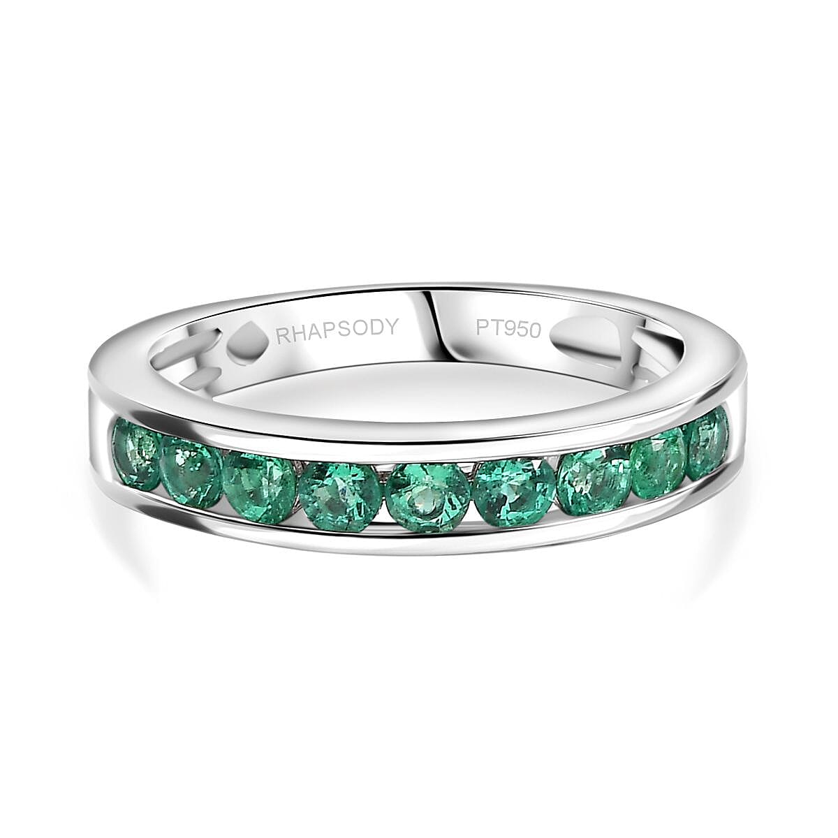 Rhapsody 950 Platinum AAAA Colombian Emerald 1.00 ct Half-Eternity Band Ring 7862391 0