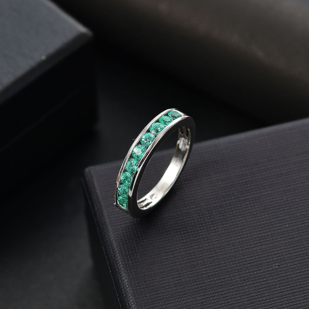 Rhapsody 950 Platinum AAAA Colombian Emerald 1.00 ct Half-Eternity Band Ring 7862391 2