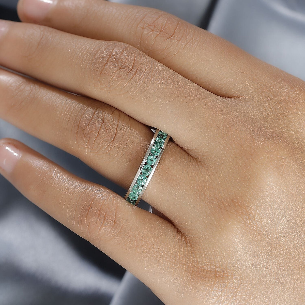 Rhapsody 950 Platinum AAAA Colombian Emerald 1.00 ct Half-Eternity Band Ring 7862391 3