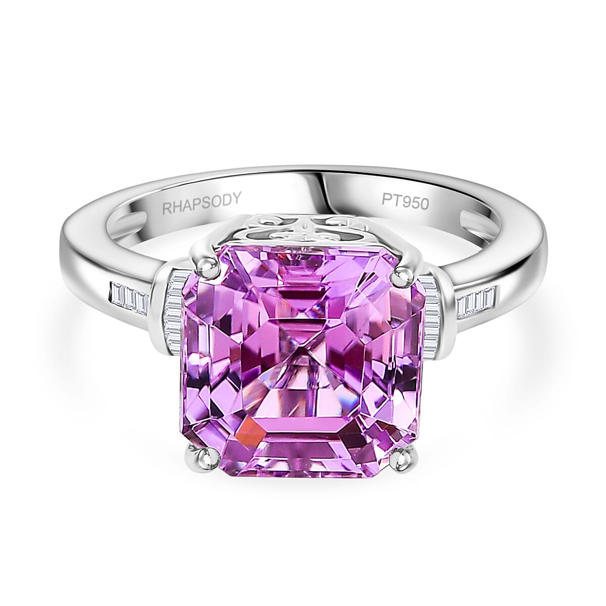 Rhapsody 950 Platinum AAAA Natural Martha Rocha Kunzite &amp; Natural White Diamond (VS-EF) Ring 5.90 Ct, Platinum Wt. 6.90 Gms. 8312415 0
