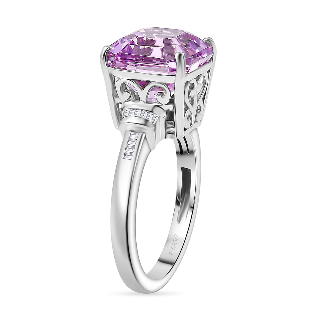 Rhapsody 950 Platinum AAAA Natural Martha Rocha Kunzite & Natural White Diamond (VS-EF) Ring 5.90 Ct, Platinum Wt. 6.90 Gms.