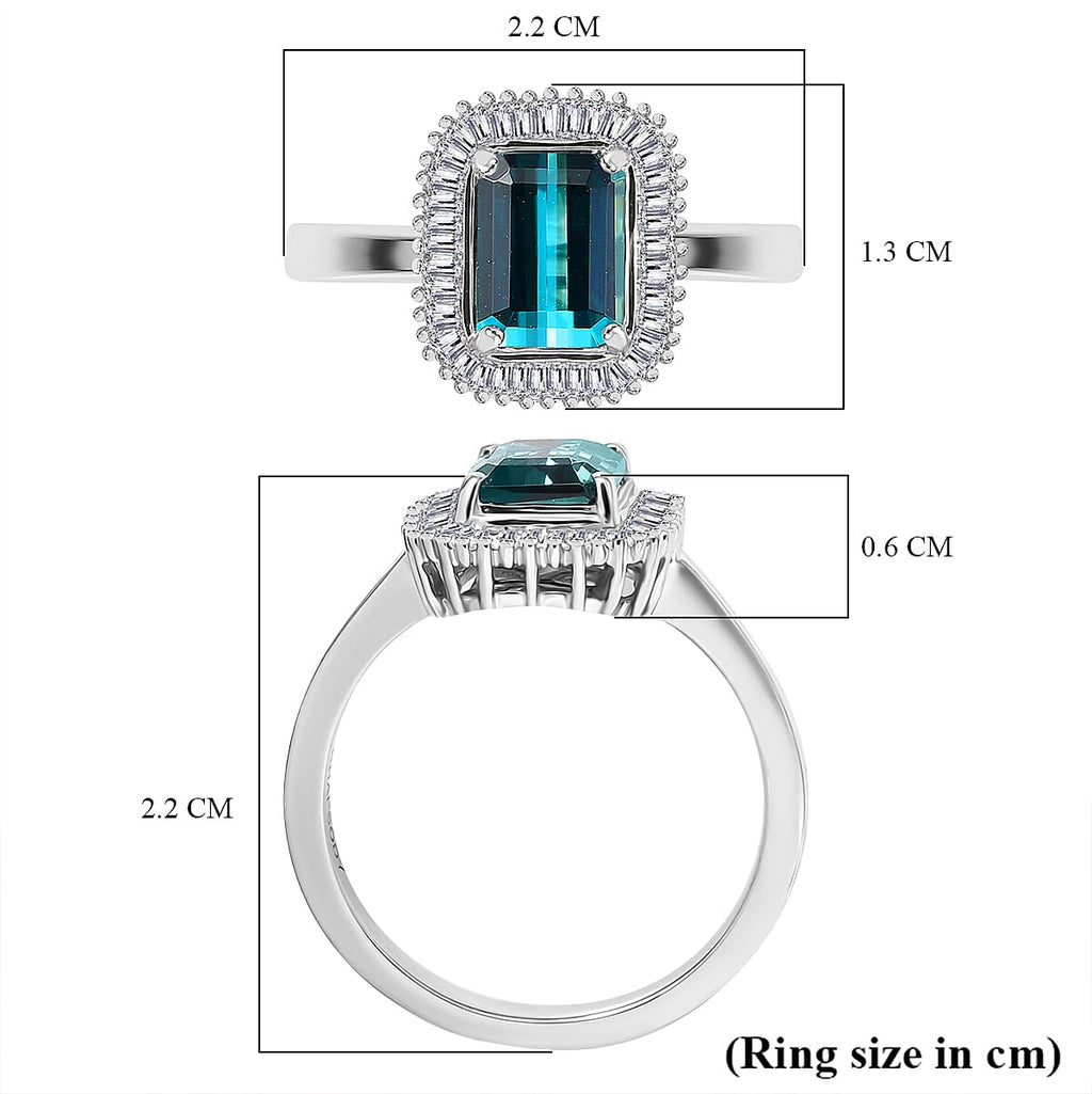 RHAPSODY 950 Platinum AAAA Lagoon Tourmaline & White Diamond  (VS-E-F) Ring 1.76 Ct