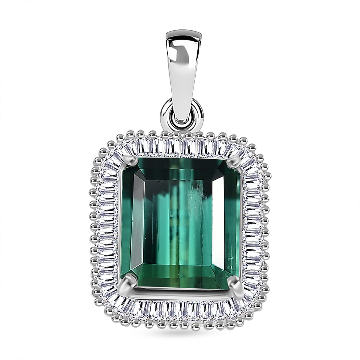 RHAPSODY 5 Ct. AAAA Lagoon Tourmaline, Natural Diamond Halo Pendant in 950 Platinum (VS-EF) 8329708 0
